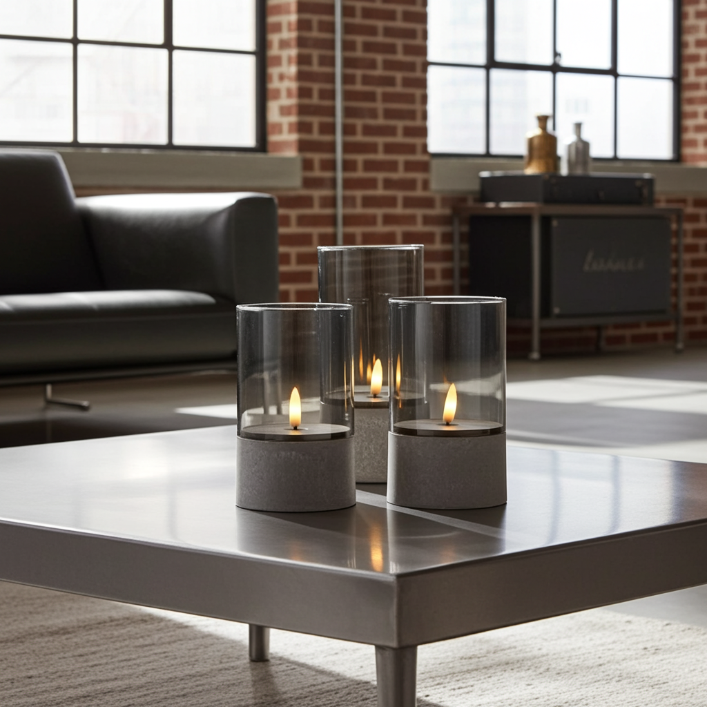 LED-Kerzen Set Brilliant – Grau, Metall (3 Stück)