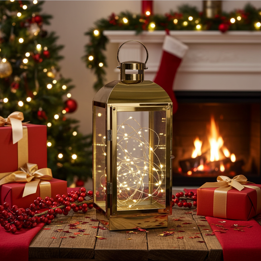 Laternen Set DKD Home Decor – 3er Set – Gold | Edelstahl | LED | 15 × 14 × 36 cm